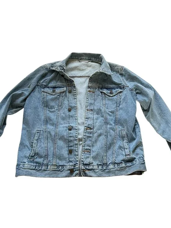 Nickelodeon denim trucker jacket Medium collared button up 90s kid light jean - Picture 2 of 6